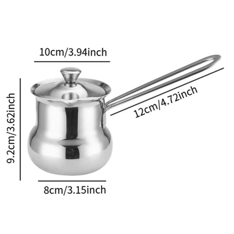 Turkish Coffee Pot Water Kettle With Long Handle For Easy Pouring And No Spill Comfortable Grip Stainless Steel Melting Pot Butter Warmer 720Ml