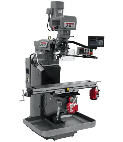 JTM949EVS Milling Machine With 3 Axis DP700 DRO Quill And X Y Axis Power Feeds, Pro Grade Heavy Duty Milling Machine on shop floor.