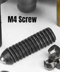 Pack Of Ten M4 X 12mm Hex Socket Carbon Steel Ball Spring Plungers built tough, showing metal M4 screw among other tools.