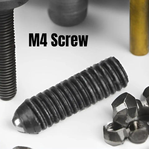 Pack Of Ten M4 X 12mm Hex Socket Carbon Steel Ball Spring Plungers built tough, showing metal M4 screw among other tools.