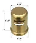 Brushed Gold Brass Kitchen Dishwasher Air Gap Cap Replacement, 1.625 Inch Diameter Brass Cap, 2.5 Inch Long, shown with dimensions