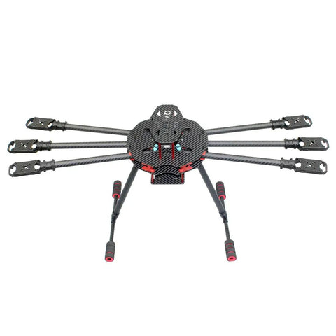 650mm Folding Carbon Fiber FPV Drone Frame Kit With Six Foldable Arms and Landing Gear Skid in flat lay view