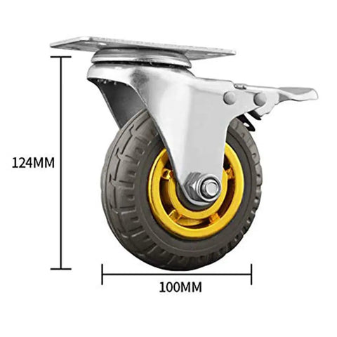 Top Shelf Heavy Duty Furniture Caster Wheels 3 Inch To 4 Inch Polyurethane Rollers With Lock Brake Non Marking Swivel Casters For Trolleys Tables Bed Slides Smooth Like Butter With Thickened Steel Build with 100MM diameter tire.