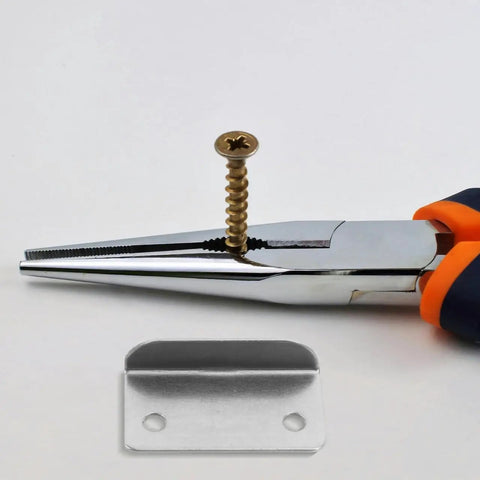 Badass Heavy Duty L Shape Drawer Lock Strike Plates Silver Metal Latch Fasteners For Cabinet Security Right Angle Iron Hardware To Secure Your Stash Premium Furniture Reinforcement Replacement Hardware For Dressers Desks And Cabinets Pack Of Twenty with a screw in pliers