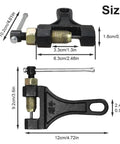Rugged Chain Breaker Tool showing size dimensions for motorcycles, bicycles, ATVs, scooters; quick disassembly for 420-530 chains.