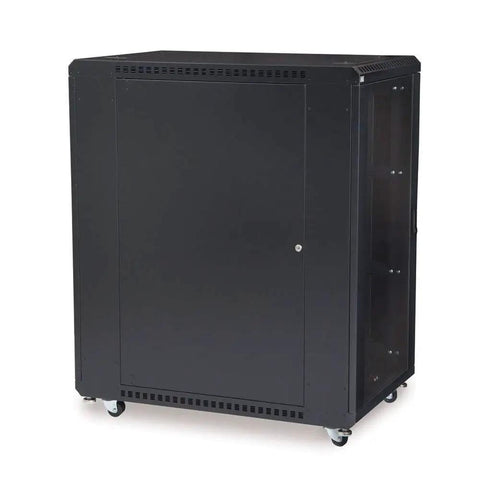Heavy Duty 22U Server Cabinet With Sleek Tempered Glass And Rock Solid Metal Doors 36 Inch Deep Network Rack Enclosure rear view.