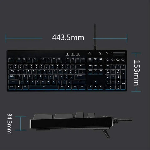 Top Shelf Mechanical Gaming Keyboard With Hella Responsive Switches Backlit Full Size Wired Usb Layout dimensions view from top and side