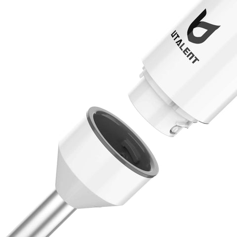 Detail of Total Game Changer Cordless Hand Blender With Integrated Whisk for easy attachment removal and cleaning.
