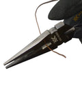 Radio Pliers With Cross Knurling Shaft Black Gold Finish cutting copper wire, hand sharpened for precision, used by electricians