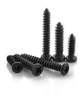 500 Piece M3 Self Tapping Screw Assortment Kit With Sturdy Storage Case Black Zinc Plated Carbon Steel Pan Head Drill Screws in various sizes.