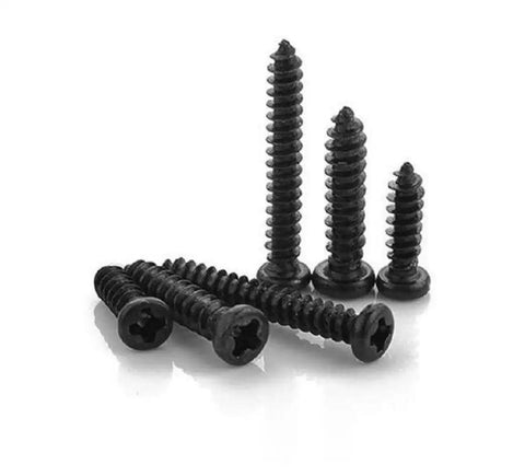 500 Piece M3 Self Tapping Screw Assortment Kit With Sturdy Storage Case Black Zinc Plated Carbon Steel Pan Head Drill Screws in various sizes.