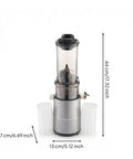 Amagogo Vertical Cold Press Juicer, Masticating Extractor With Extra Wide 80 mm Feed Chute For Whole Fruit Processing, silver gray, dimensions shown.
