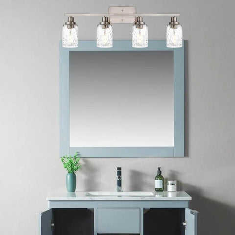 Bathroom with 4 Light Brushed Nickel Wall Light Fixtures With Clear Hammered Glass Shade For Bathroom Vanity And Powder Room Dope Modern Wall Lamp