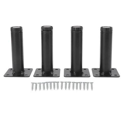 Four Pack Adjustable Iron Furniture Legs In Black Lacquer Finish With Rust Proof Coating For Coffee Tables Cabinets Desks Sofas And Shelves