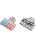 Snazzy Mini Push In Wire Splitter Terminal Block With 10 Pieces For Instant Tool Free Splicing Of Solid Stranded And Flexible Copper Conductors In Home Wiring And Led Projects Featuring Tin Plated Contacts And Flame Retardant PA66 Housing Rating For. mini push-in wire terminal block, gray PA66, front and back view