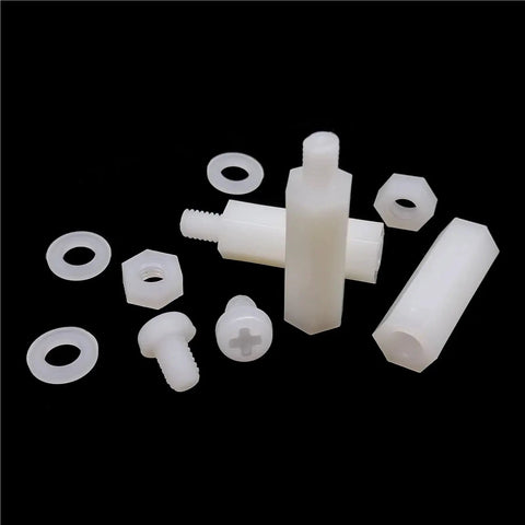M3 Nylon Hex Spacer Columns Standoff Kit For PCBs And Motherboards White And Black 250 Pieces Four Sets Precise Component Spacing Screws Nuts Washers Bundle, white nylon spacers with washers
