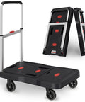 Foldable Platform Hand Truck Cart With 330 Pound Capacity, Adjustable Height Handle, 360 Degree Swivel Wheels folded and open