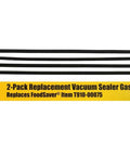 Front view: two black foam vacuum sealer gaskets, 2-pack, OutOfAir for FoodSaver T910-00075