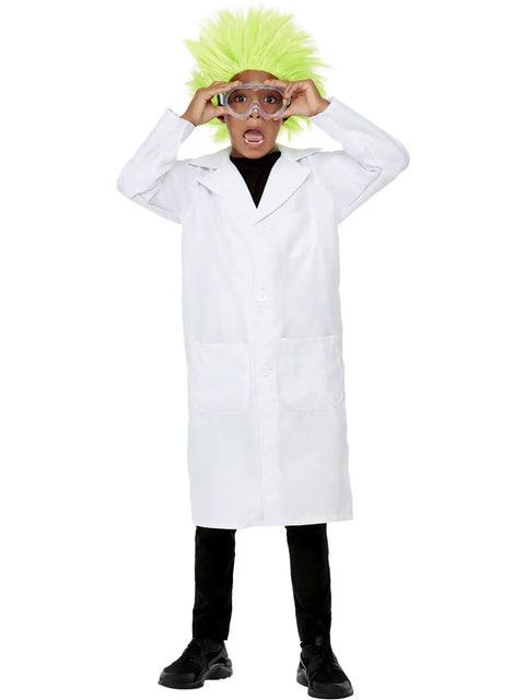 Unisex Doctor Scientist Costume With White Lab Coat Realistic Medical Look Party Ready Dress Up Outfit For Halloween And Cosplay Lightweight And Comfortable Size Small S, front view with goggles