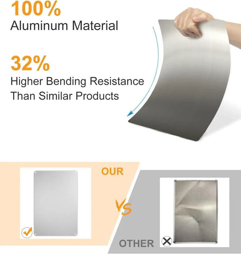 Comparative image showing aluminum material benefits for Pitching Grips Cheat Sheet Posters Wall Decor Tin Metal Signs 6x8 Inch.
