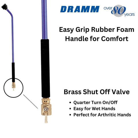 ColorMark Soft Rain Watering Spray Wand 30 Inch gold with brass shutoff valve and foam grip, easy-grip handle detail