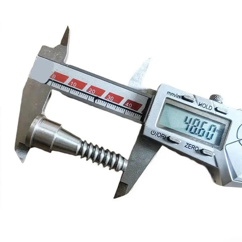 Close-up measurement of a Universal Woodworm Screw Kit For Wood Lathe Chucks with calipers showing 40.60mm size.