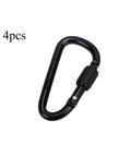 Single black carabiner with locking gate from 4 Pack Aluminum Alloy Carabiners With Locking Gate, Heavy Duty Metal Clips For Camping And Hiking.