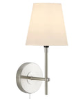 1 Light Wall Sconce With Plug In Or Hardwired Install In Brushed Nickel Finish White Alabaster Fabric Shade Vanity Light For Bathroom Or Bedroom