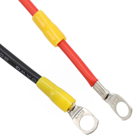 Badass Heavy Duty Waterproof Extension Cord 10 AWG 50A Power Cable With Knockout Tough M8 Ring Terminals and inline protection, showing M8 connectors.