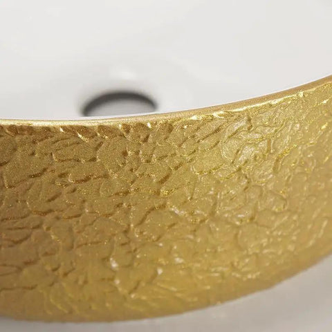 Bathroom Sink Retro Household Golden Round Sink Light Luxury Texture Pattern Bathroom Above Counter Basin detail, 360 * 360 * 130Mm