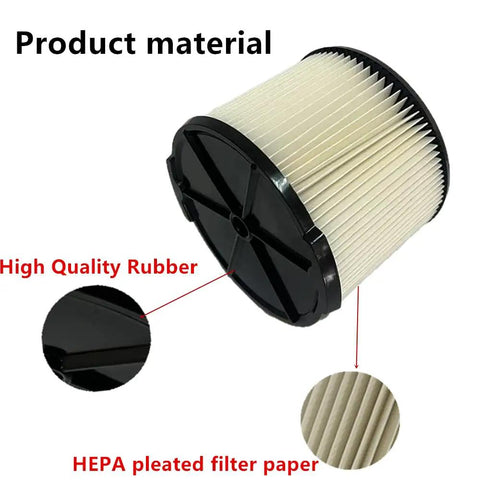 1 Pack Replacement Cartridge Filter Compatible With 3 To 4.5 Gallon Wet Dry Shop Vacuums, pleated HEPA filter with rubber ends