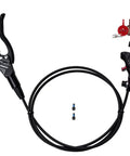 Premium Rear Hydraulic Disc Brake Kit For Mountain Bikes Featuring Buttery Smooth 1250mm Line And Two Piston Rustproof Aluminum Caliper With Iso Pm Adapter For Gnarly Trail Xc Bikes, showing brake lever, caliper, and hose.