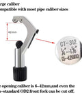 High Precision Bicycle Pipe Cutter show casing 6-42mm capacity and CT-312 marking for MTB fork tubes and road bike use.
