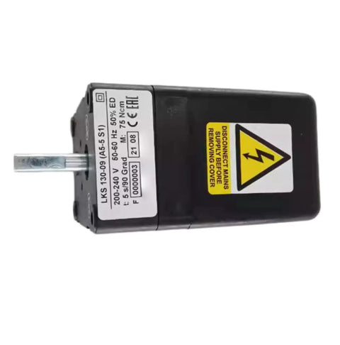 LKS130-09 Damper Actuator Heavy Duty Electric Motor for HVAC air flow control, compact design with warning label.