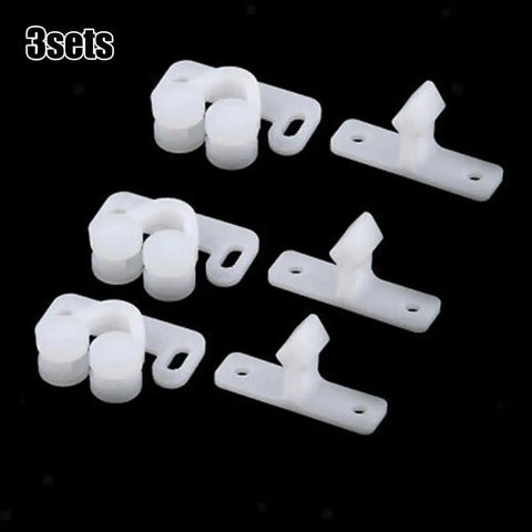 Set Of 3 White Ball Catch Door Latch Roller Cups For Cabinets And Boats, Spring-Loaded Plastic Cabinet Hardware, Tough Marine
