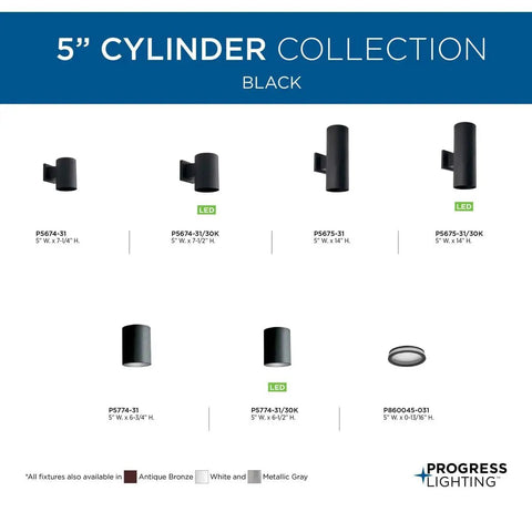 Dope Modern 5 Inch Outdoor Up And Down Wall Lantern In Black Finish Cylinder Collection product lineup with dimensions