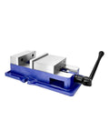 Heavy Duty 4 Inch Precision Bench Vise With Smooth Pull Down Locking Mechanism For Milling And Drilling Machines Secure Metalworking Tool Clamp, side view.