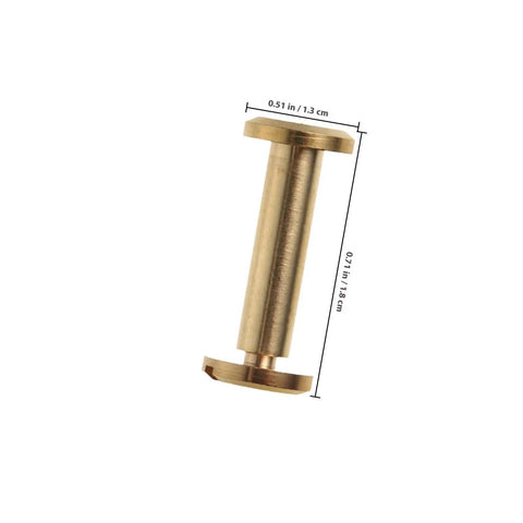 10 Piece Set Of Golden Copper Binding Screws For Scrapbooking And Bookbinding Projects Heavy Duty Craft Rivets, showing measurements and design.