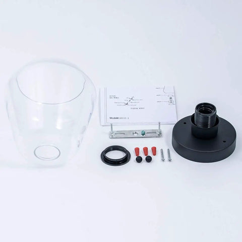 Industrial Black Semi Flush Mount Ceiling Light with clear glass shade and installation parts displayed on a white background