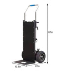 Heavy Duty Electric Stair Climbing Hand Truck With Telescoping Handle Built With Tough Carbon Steel For Moving Furniture Appliances And Gear Around The House Or Warehouse Smooth Ride, 67in tall, dimensions displayed.