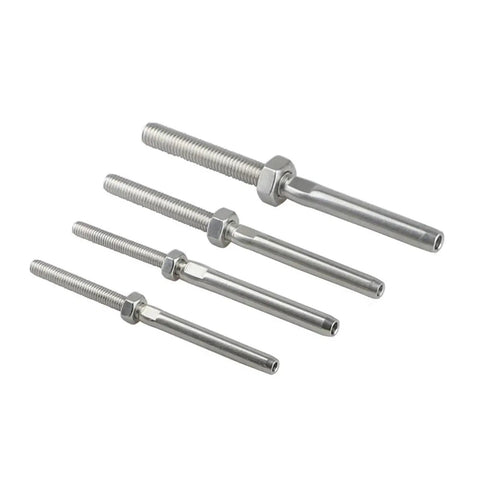 Premium Two Pack Marine Grade Stainless Steel Threaded Swage Stud Terminals M8X4 size, heavy duty rigging hardware.