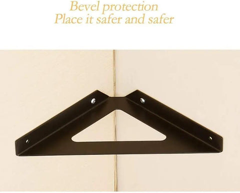 Heavy Duty Corner Brackets For Wall Mounted Shelves 90 Degree Steel L Braces 2 Pack in black installed on wall corner.