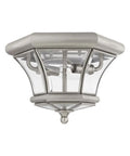 Monterey Two Light Outdoor Indoor Flush Mount In Polished Brass Finish Solid Brass Fixture With Clear Beveled Glass Classic Old School Vibe
