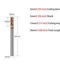 One Piece Four Flute Carbide Square End Mill Pro Grade Heavy Duty 5mm Diameter With 5mm Shank shown with dimensions
