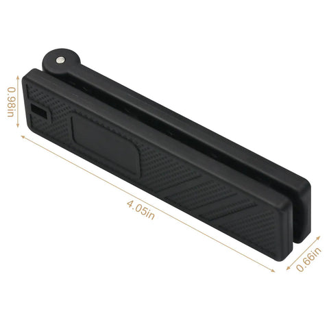 Furnace Interlock Switch Clip For HVAC Controls With Durable Nylon Construction And Magnetic Ends shown with measurements (4.05in x 0.98in x 0.66in)