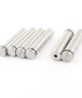 Real Deal Stainless Steel Round Glass Standoffs 0.75 By 3.1 Inches set of six with smooth finishes for railing attachment.