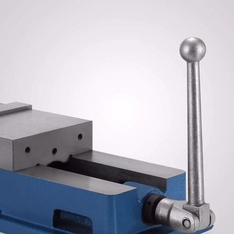 Badass Heavy Duty Workbench Vise With Lockdown Precision Clamping Plus Ultra Hard Steel Jaw For Milling Machines And Drill Presses showing the clamping lever and steel jaw.