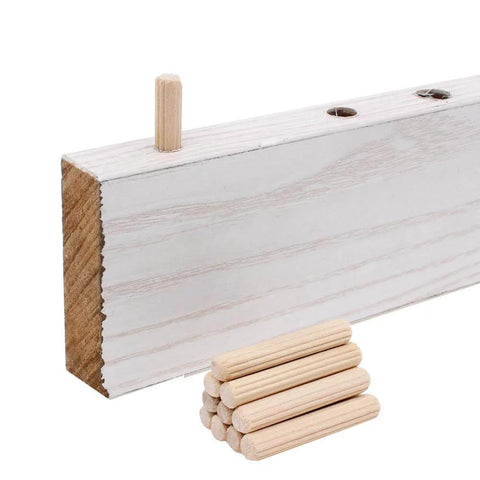One Quarter Inch By One And A Half Inch Hardwood Dowel Pins, Straight Grooved With Beveled Ends, Imperial Dowel For Furniture, installed in wood