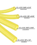 Four Sizes Fuel Line Hose Kit With Four Feet Each ID By OD 0.08 By 0.14 1/8 By 3/16 1/8 By 1/4 3/32 By 3/16, yellow hoses.