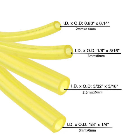 Four Sizes Fuel Line Hose Kit With Four Feet Each ID By OD 0.08 By 0.14 1/8 By 3/16 1/8 By 1/4 3/32 By 3/16, yellow hoses.